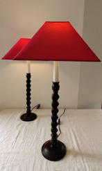 Lamp - Massief hout - Textiel - PVC - Twee grote gedraaide