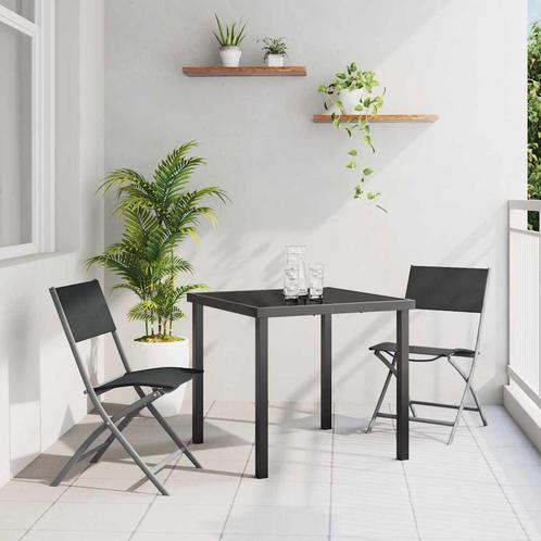 vidaXL Tuin Eettafel Set 3 pcs Zwart Textilene en staal, Tuin en Terras, Tuinsets en Loungesets, Nieuw, Verzenden