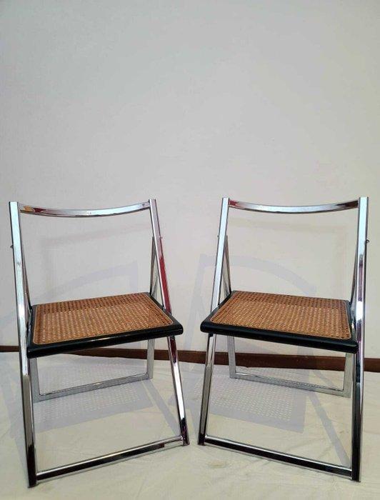 Stoel - Chroomstructuur en zitting in Viennese stro - Twee, Antiek en Kunst, Kunst | Designobjecten