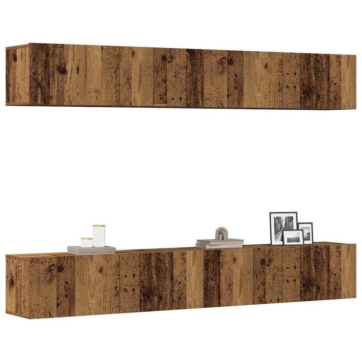 vidaXL 4-delige wand-tv-meubelset van oud hout, 100x30x30 cm, Huis en Inrichting, Kasten |Televisiemeubels, Nieuw, Verzenden