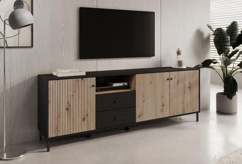 TV-Meubel zwart eiken 208x40x74 | Industrieel | 2 lades, Huis en Inrichting, Kasten |Televisiemeubels, 25 tot 50 cm, Nieuw, 200 cm of meer