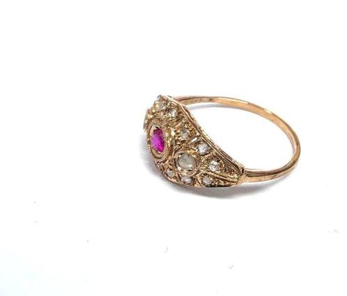 Zonder Minimumprijs - Ring - 9 kt. Roségoud, Zilver Robijn -, Handtassen en Accessoires, Ringen