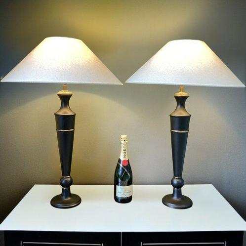 Tafellamp (2) - Lange chique stijl - Hout, Stof, Antiek en Kunst, Curiosa en Brocante