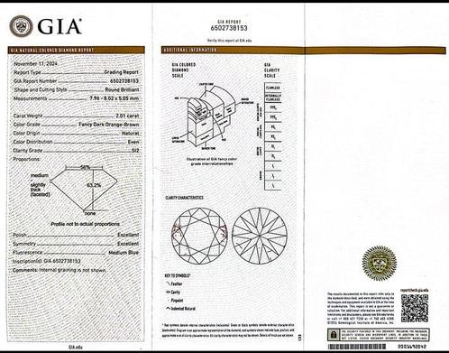 1 pcs Diamant (Natuurlijk gekleurd) - 2.01 ct - Rond - Fancy, Handtassen en Accessoires, Edelstenen