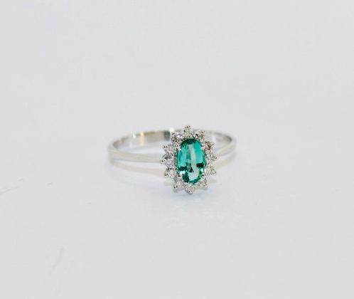 Zonder Minimumprijs - Ring Zilver Smaragd - Diamant, Handtassen en Accessoires, Ringen