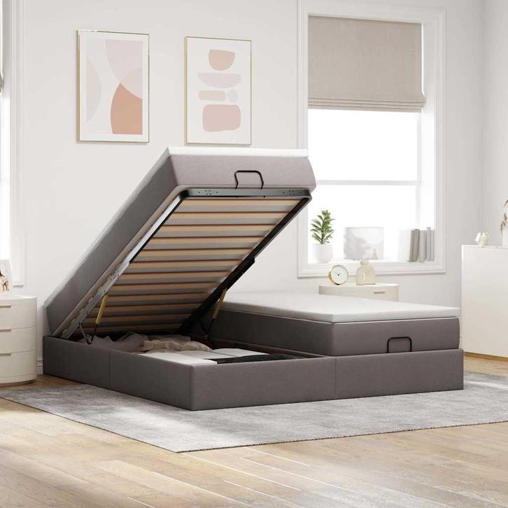 vidaXL Ottoman bed met matrassen 180x200cm stof taupe, Huis en Inrichting, Slaapkamer | Bedden, Nieuw, Verzenden