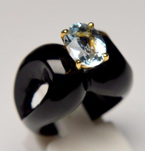 Zonder Minimumprijs - Ring - 14 karaat Geel goud Aquamarijn, Handtassen en Accessoires, Ringen