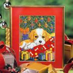 Kerst Hondje Kerstboom Borduurset 14CT op Wit Borduurstof, Verzenden, Nieuw