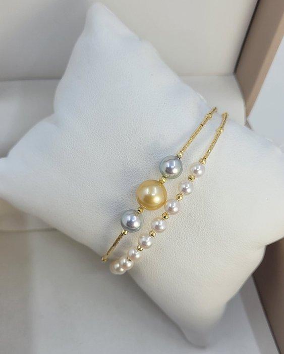 Armband - 18 karaat Geel goud - 4x8,5mm Akoya parels, Handtassen en Accessoires, Armbanden