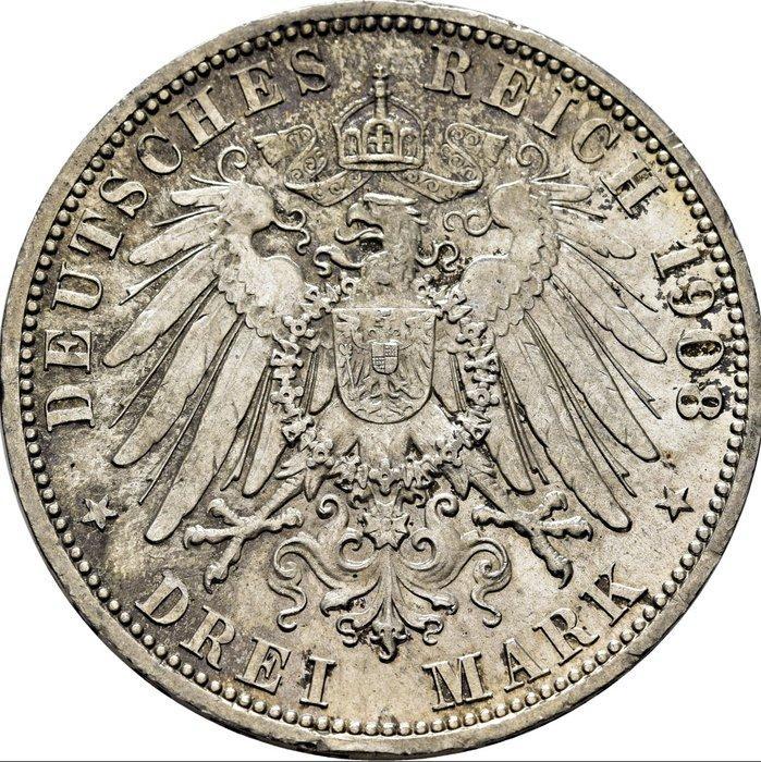 Duitsland, keizerrijk Willem II. Drei Mark 1908A (Zonder, Postzegels en Munten, Munten | Europa | Niet-Euromunten