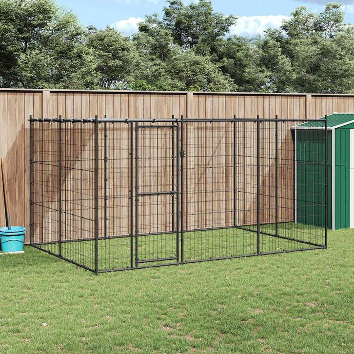 vidaXL Hondenkennel met dak 7,26 m² staal, Dieren en Toebehoren, Hondenbenches, Nieuw, Verzenden