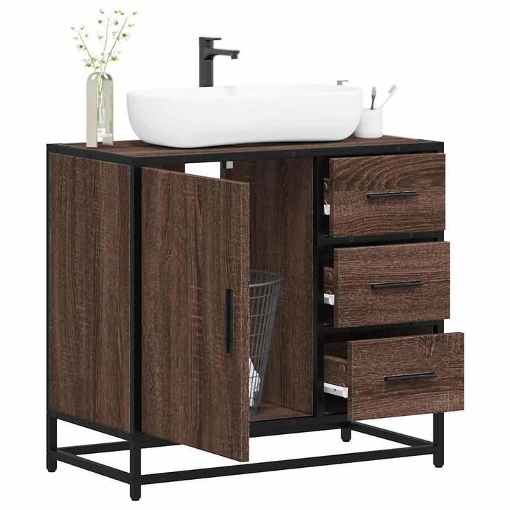 vidaXL Wastafelkast 65x33x60 cm bewerkt hout bruin, Huis en Inrichting, Badkamer | Badkamermeubels, Nieuw, Verzenden