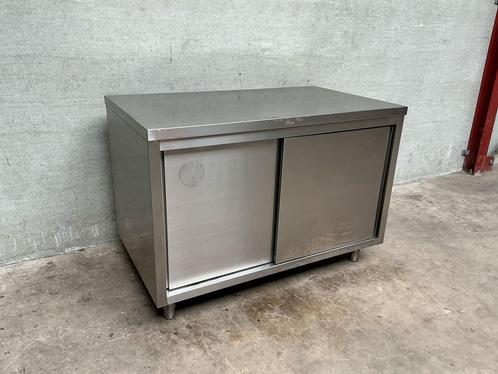 RVS Werktafel met schuifdeuren 120 cm, Zakelijke goederen, Horeca | Keukenapparatuur, Gebruikt, Inox Meubilair, Ophalen of Verzenden