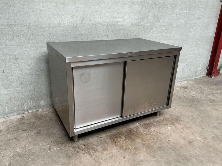 RVS Werktafel met schuifdeuren 120 cm, Zakelijke goederen, Horeca | Keukenapparatuur, Gebruikt, Inox Meubilair, Ophalen of Verzenden