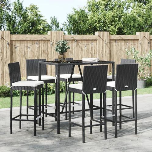 vidaXL 7-delige Tuinbarset met kussens poly rattan zwart, Tuin en Terras, Tuinsets en Loungesets, Nieuw, Verzenden