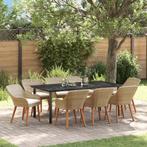 vidaXL Tuin Eettafel Set met kussen 9 pcs Beige poly rattan, Tuin en Terras, Verzenden, Nieuw