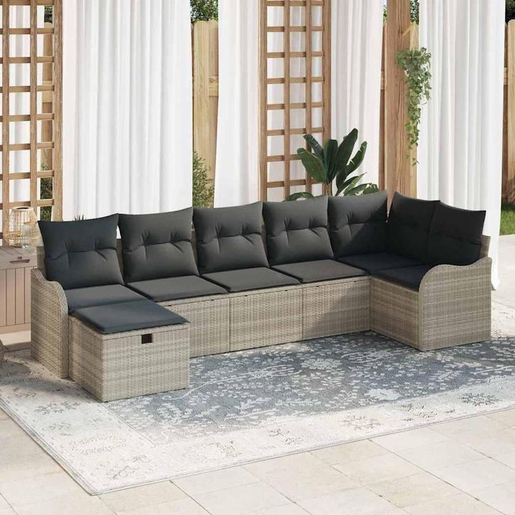 vidaXL Tuinbank Set met kussen met opslag 7 pcs Lichtgrijs, Tuin en Terras, Tuinsets en Loungesets, Nieuw, Verzenden