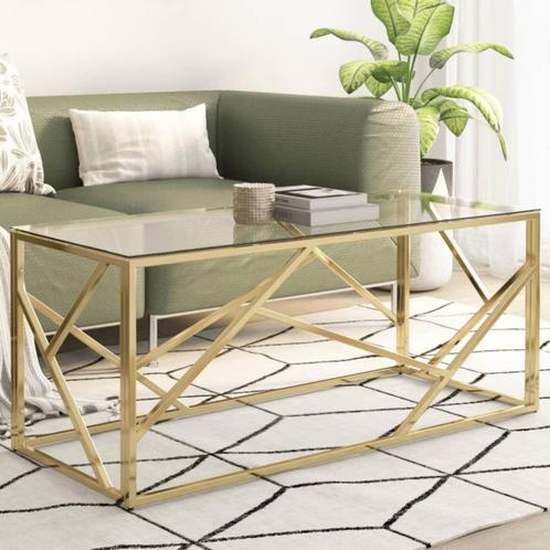 vidaXL Salontafel roestvrijstaal en gehard glas goudkleurig, Huis en Inrichting, Tafels | Salontafels, Nieuw, Verzenden