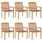 vidaXL Tuinstoelen stapelbaar 6 st met kussens massief, Tuin en Terras, Tuinstoelen, Verzenden, Nieuw