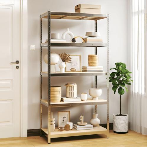 vidaXL Opbergrek 5-laags staal en bewerkt hout zilverkleurig, Huis en Inrichting, Kasten | Stellingkasten, Nieuw, Verzenden