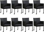 Set van 8 Zwarte leren moderne kuipstoel - poot rond zwart, Nieuw, Vijf, Zes of meer stoelen, Modern, Leer