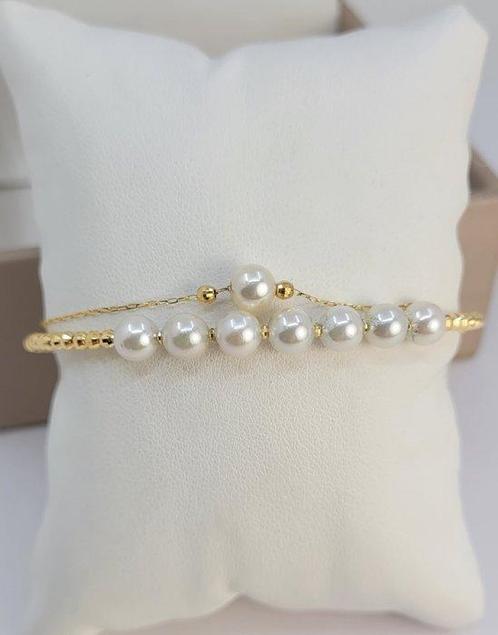 Armband - 18 karaat Geel goud - 5,5x6mm Akoya Parels, Handtassen en Accessoires, Armbanden
