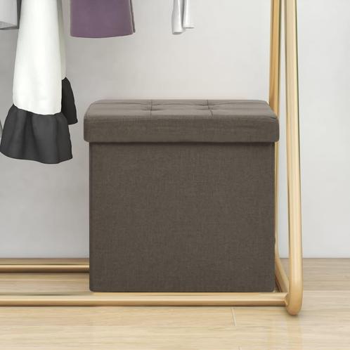 vidaXL Tabouret de rangement pliable Marron Faux lin, Huis en Inrichting, Stoelen, Verzenden