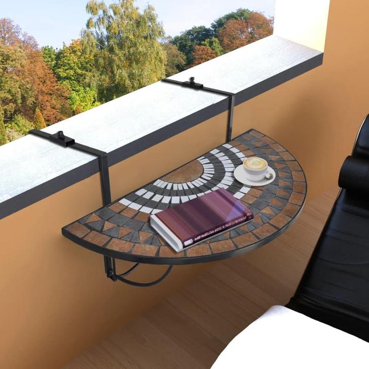 vidaXL Balkontafel hangend mozaïek terracottakleurig en wit, Jardin & Terrasse, Tables de jardin, Envoi
