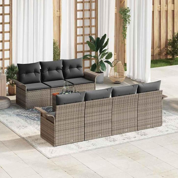 vidaXL Tuinbank Set 8 pcs Grijs Poly rattan, Tuin en Terras, Tuinsets en Loungesets, Nieuw, Verzenden