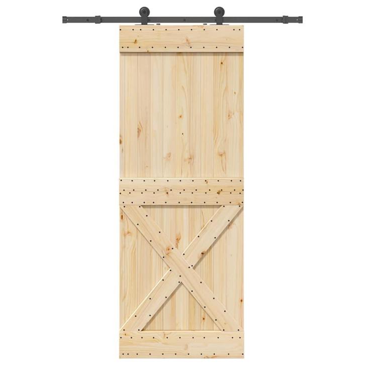 vidaXL Schuifdeur met beslag 85x210 cm massief grenenhout, Doe-het-zelf en Bouw, Deuren en Vliegenramen, Nieuw, Verzenden