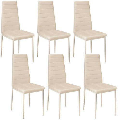 tectake Eetkamerstoelen, kunstleer - beige, Set van 6, Huis en Inrichting, Stoelen, Verzenden
