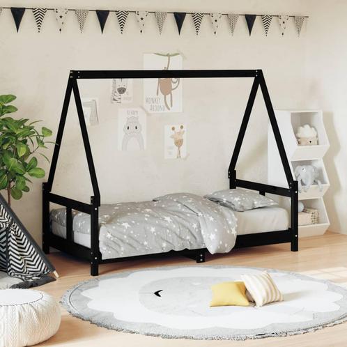 vidaXL Kinderbedframe 80x160 cm massief grenenhout zwart, Kinderen en Baby's, Kinderkamer | Bedden, Nieuw, Verzenden