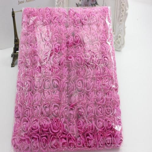 Actie mini foamrose met tule rosered fuchsia bulk pak 144 st, Huis en Inrichting, Woonaccessoires | Kunstplanten en Kunstbloemen