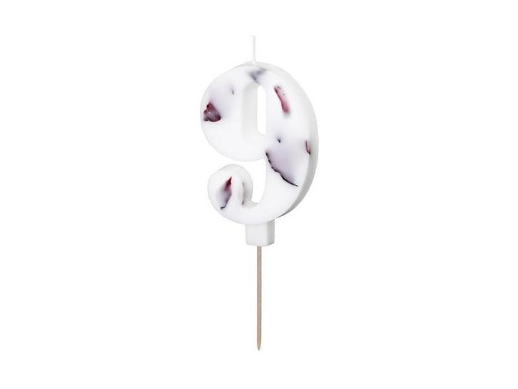 Birthday Candle Number 9, White with Flower Petals, 8 cm, Hobby en Vrije tijd, Feestartikelen, Nieuw, Verzenden