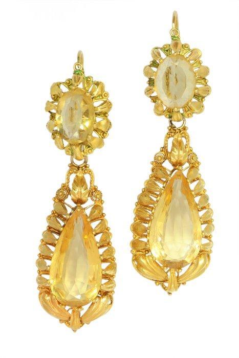 Boucles doreilles - 18 carats Or jaune - Citrine, Géorgie, Handtassen en Accessoires, Oorbellen