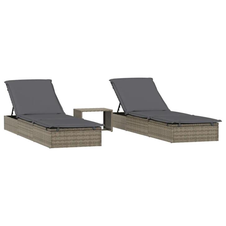 Ligbedden Set Grijs Rattan | Retour Deal | 42% Korting, Tuin en Terras, Ligbedden, Verstelbaar, Nieuw, Rotan, Verzenden