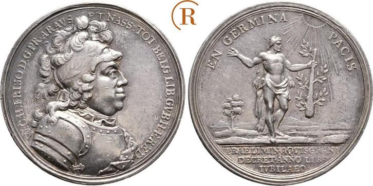 Zilver medaille auf den Frieden von Aachen 1748 Nederland..., Postzegels en Munten, Penningen en Medailles, Verzenden