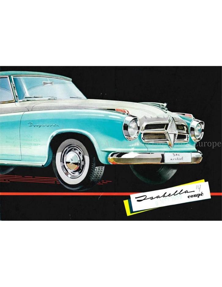 1959 BORGWARD ISABELLA COUPE BROCHURE NEDERLANDS, Boeken, Auto's | Folders en Tijdschriften, Ophalen of Verzenden