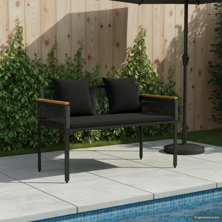vidaXL Tuinbank met kussen Zwart 117 x 54 x 74.5 cm poly, Tuin en Terras, Tuinsets en Loungesets, Nieuw, Verzenden