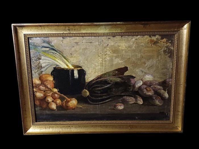 Pittore lombardo (XIX) - Natura morta con verdure, Antiek en Kunst, Kunst | Schilderijen | Klassiek