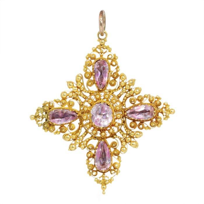 Hanger - 14 karaat Geel goud - Topaz, Antique 1840, Handtassen en Accessoires, Antieke sieraden