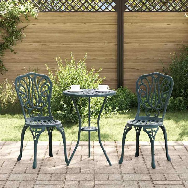 vidaXL Tuin Bistro Set 3 pcs Groen Aluminium, Tuin en Terras, Tuinsets en Loungesets, Nieuw, Verzenden