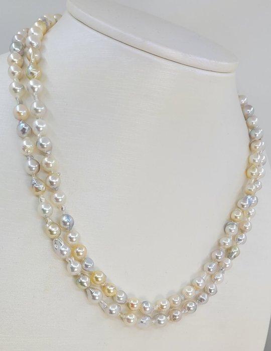 Halsketting Zilver, 5,5x6mm multi gouden en zilveren Akoya, Handtassen en Accessoires, Kettingen