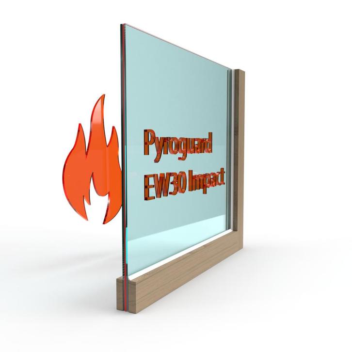 Enkel glas Pyroguard satijn EW30 Impact (houten constructie), Doe-het-zelf en Bouw, Glas en Ramen, Nieuw, Verzenden