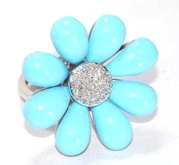 Bague - 18 carats Or blanc - 27.65ct. tw. Turquoise -