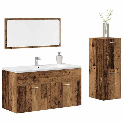 vidaXL 3-delige Badkamermeubelset bewerkt hout oud, Huis en Inrichting, Badkamer | Badkamermeubels, Nieuw, Verzenden