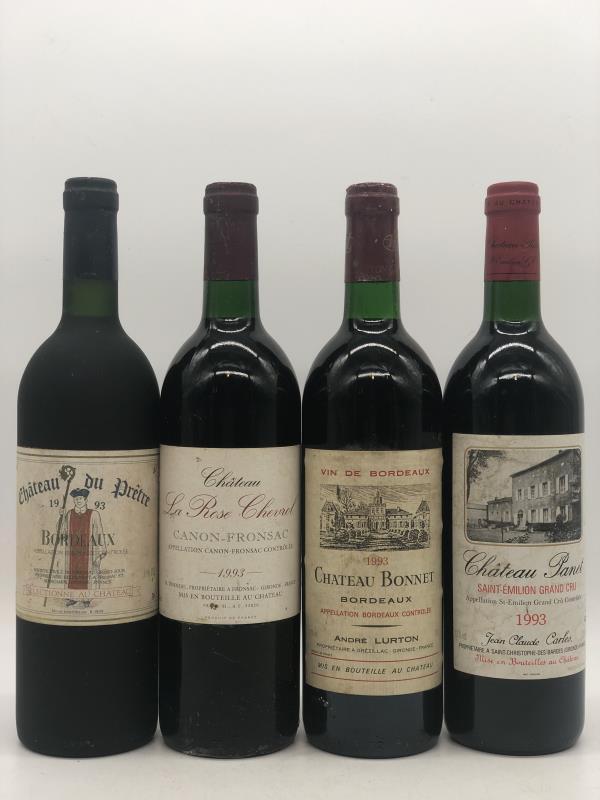 Mixed lot of 4 x 75cl red Bordeaux 1993 (rood), Verzamelen, Wijnen, Frankrijk, Rode wijn, Nieuw, Ophalen of Verzenden
