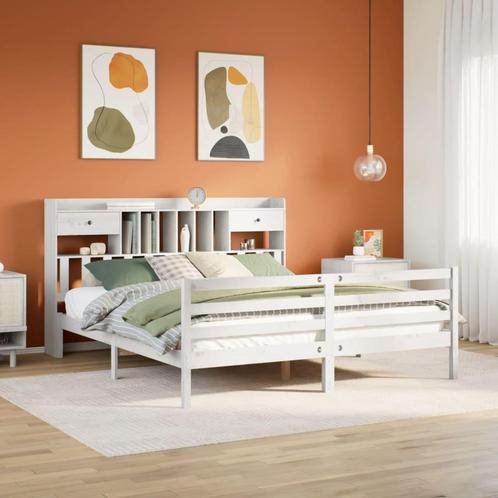 vidaXL Lit bibliothèque sans matelas blanc 180x200 cm, Maison & Meubles, Chambre à coucher | Lits, Neuf, Envoi