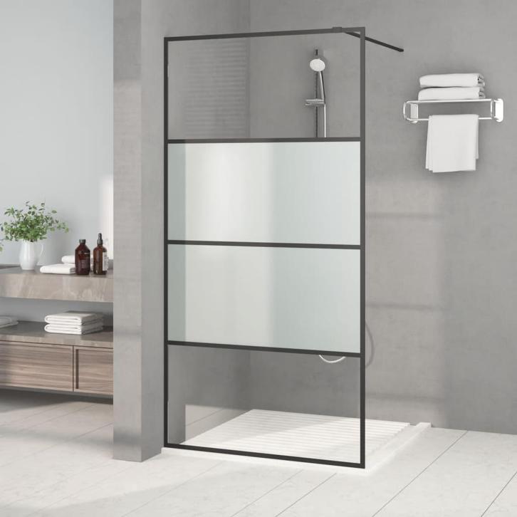 vidaXL Inloopdouchewand 100x195 cm halfmat ESG-glas zwart, Doe-het-zelf en Bouw, Sanitair, Nieuw, Verzenden