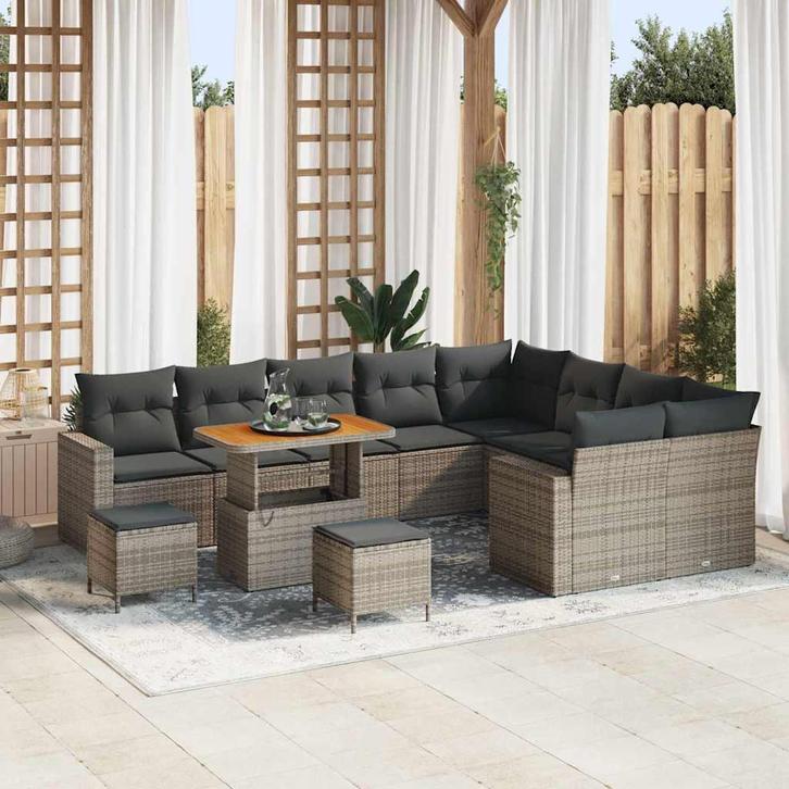vidaXL Tuinbank Set 12 pcs Grijs poly rattan, Tuin en Terras, Tuinsets en Loungesets, Nieuw, Verzenden